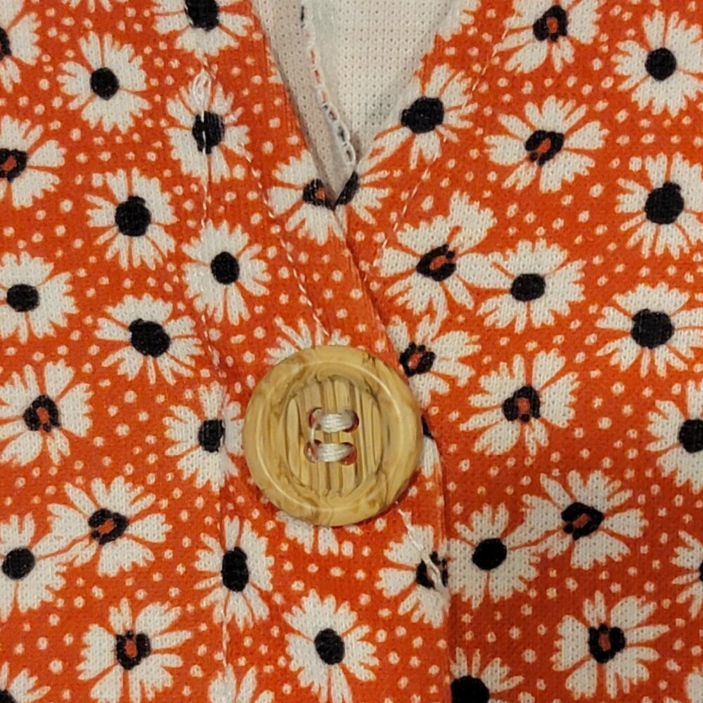 NWOT Zara Red Orange Daisy Print V-Neck Button Front Stretch Dress - M - Picture 4 of 8